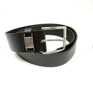 Hugo Boss Leather Belt Classic Dress Casual Silver Buckle Black Size 34
